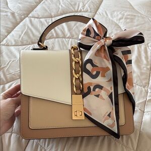 Aldo Tan and Cream Satchel with Gold Accents